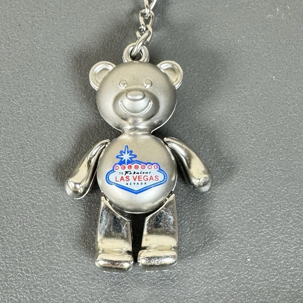 Moving Parts Bear Keychain Las Vegas Silver Tone Quality Heavy